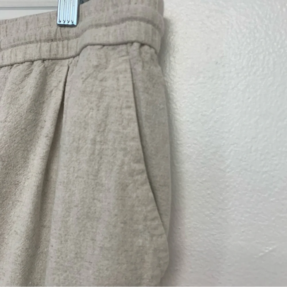 Zara Pants Woman XL Linen Blend Pull On Drawstring Pockets Neutral Tapered Ankle